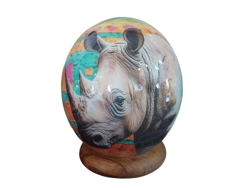 Colourful  Decoupage Ostrich Egg - Rhino